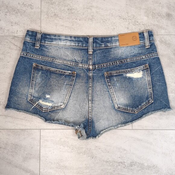 3/$20 Zara Trafaluc Denim Shorts High Rise Micro Distressed Ripped Jean Cut Off - Picture 8 of 10